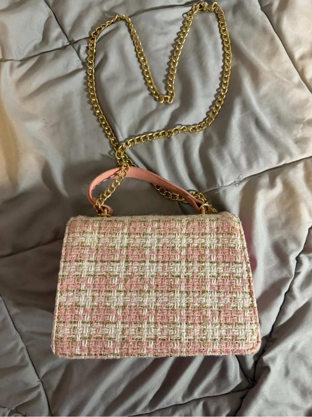 Pink Tweed Chain-Handle Shoulder Bag